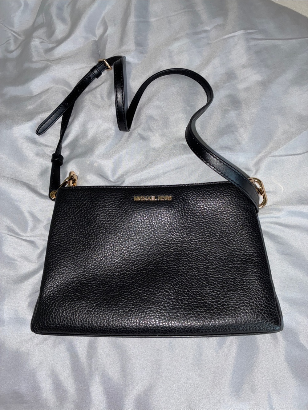 Michael Kors Black Pebbled Leather Crossbody with Gold Hardware